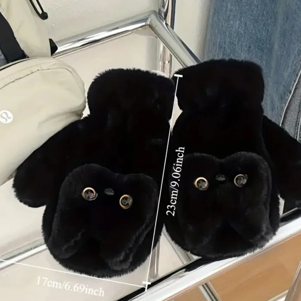 NWT! Gorgeous Ebony Black Silky and Furry Black Cat Mittens for Adults!